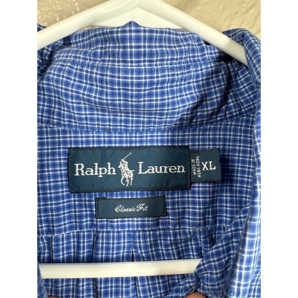 Ralph Lauren Classic Fit Plaid Button Down Shirt Men’s Blue Check Sze XL - Picture 2 of 3